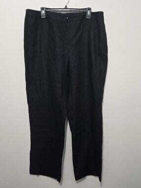 Kim Rogers Womens Black 100% Linen Pants Sz 18 Zip Elastic Waist Straight Leg
